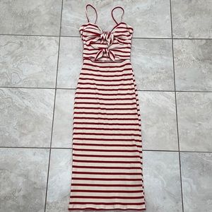 Reformation bodycon striped dress with ties